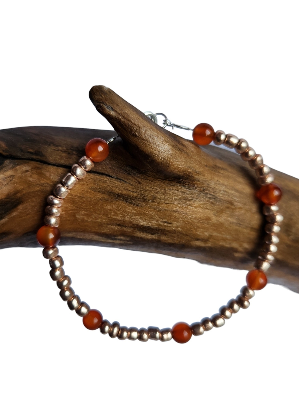 Red Agate & Gold Toned Glass Beaded Bracelet